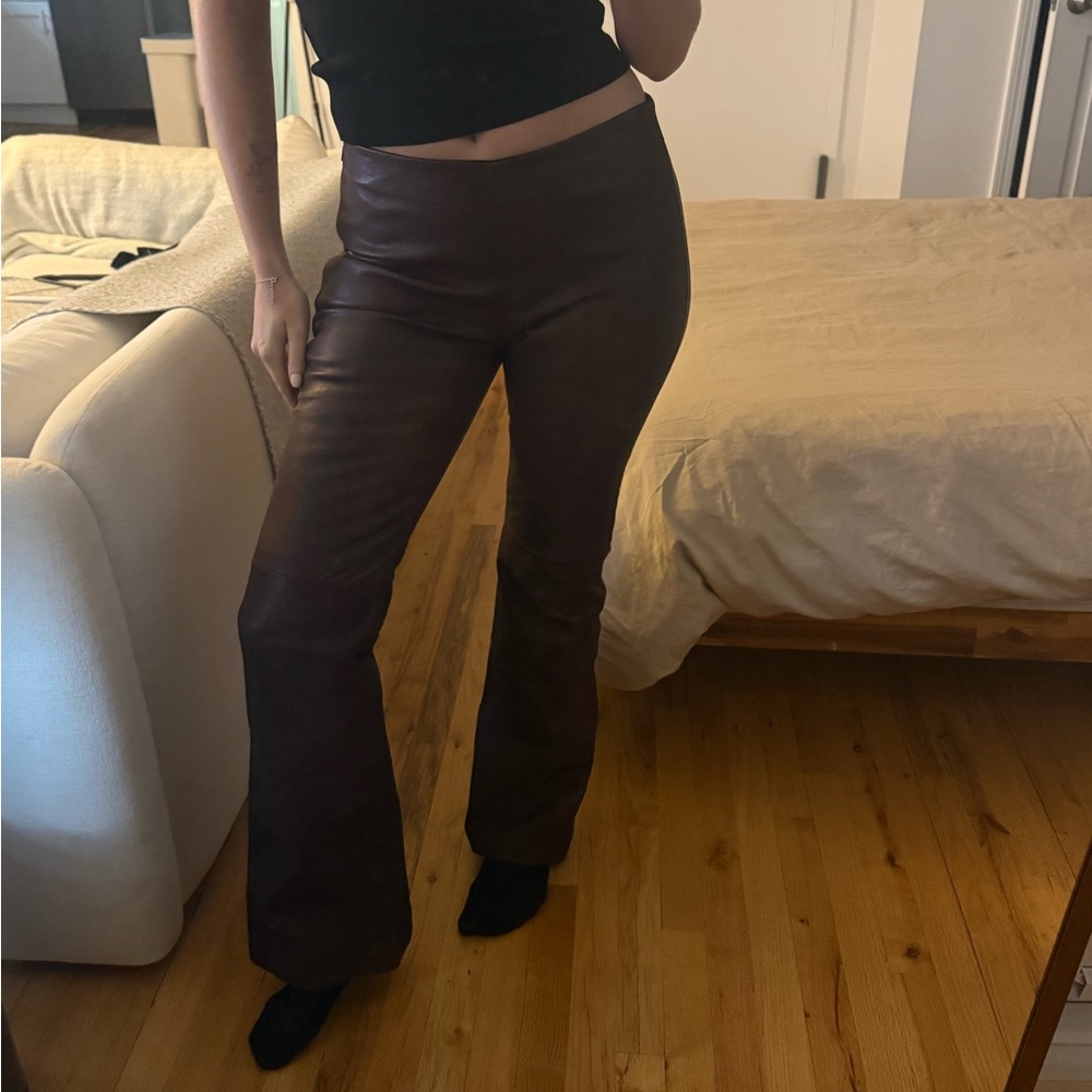 Leather Bootleg Pants from Massimo Dutti S